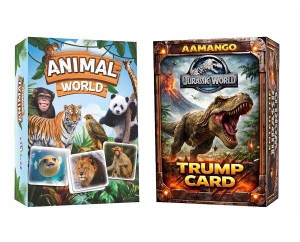 Aamango Jurassic World & Animal World Trump Cards Combo Pack (63 Cards Each) | Educational Card Game for Kids | Learn Dinosaurs, Animals, Facts & Stat